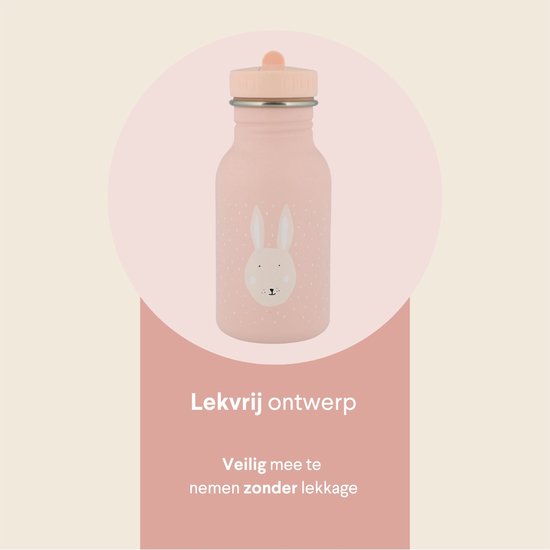 Trixie Drinkfles - Mrs. Rabbit - RVS Waterfles voor kinderen - 350ml - Lekvrije Fles - Roze