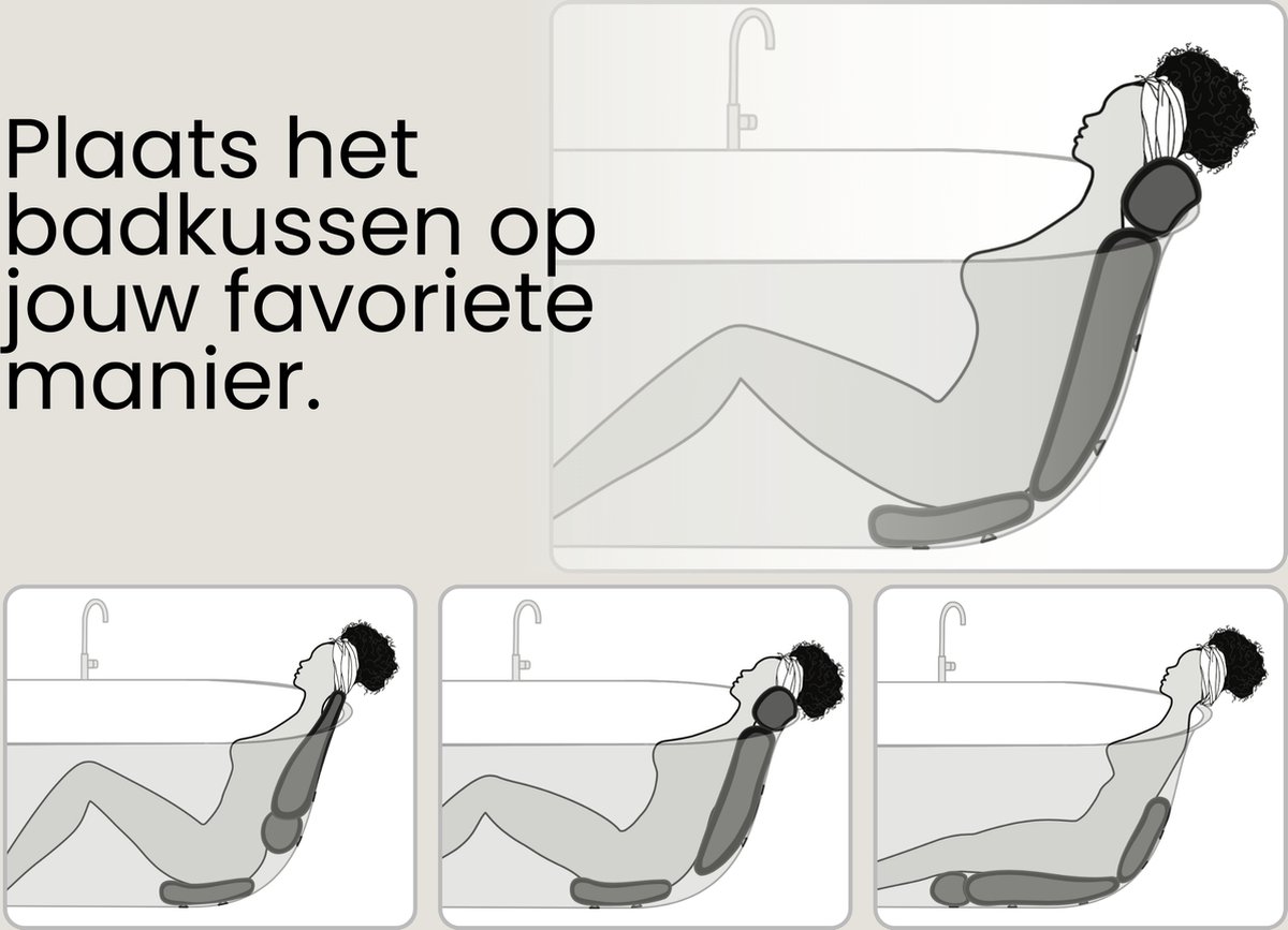 HelloBath® - Luxe Badkussen (afritsbaar) - Kussen voor in bad - Nek - en rugondersteuning in bad - Badzitje - Incl. Waszak - Zwart — afbeelding 11