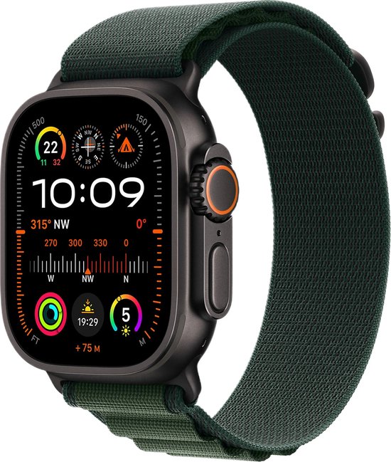 Apple Watch Ultra 2 GPS + Cellular - 49mm - Zwarte Titanium Case met Dark Green Alpine Loop - Large