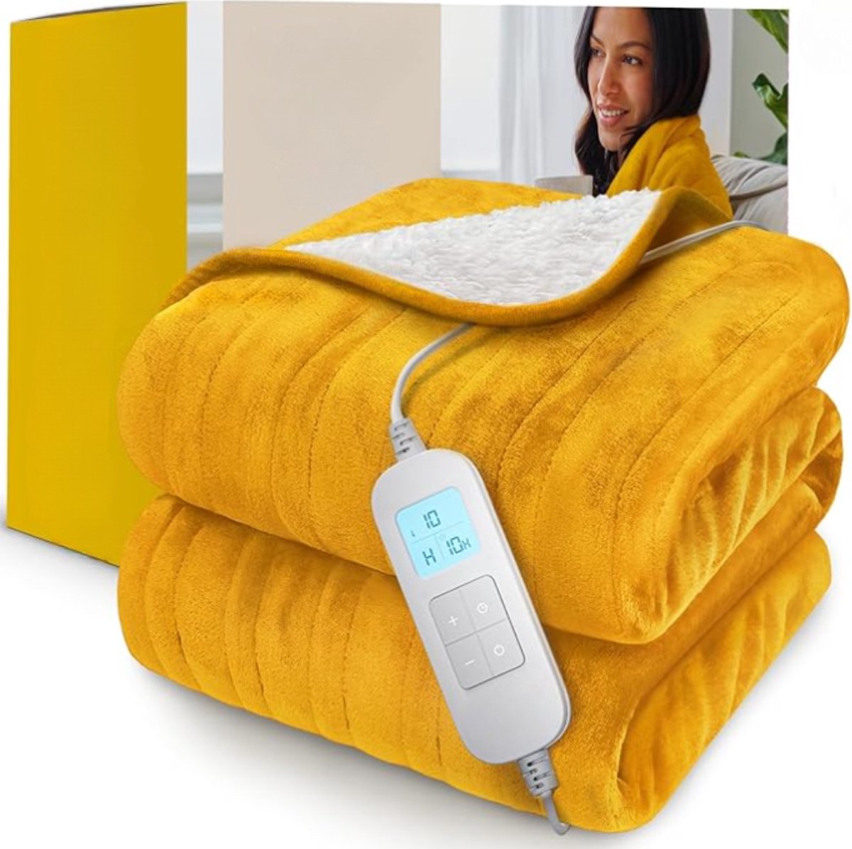 Elektrische Deken Met Afstandsbediening Beddeken Fleece 180 x 130 cm 10 Temperatuurstanden Oranje