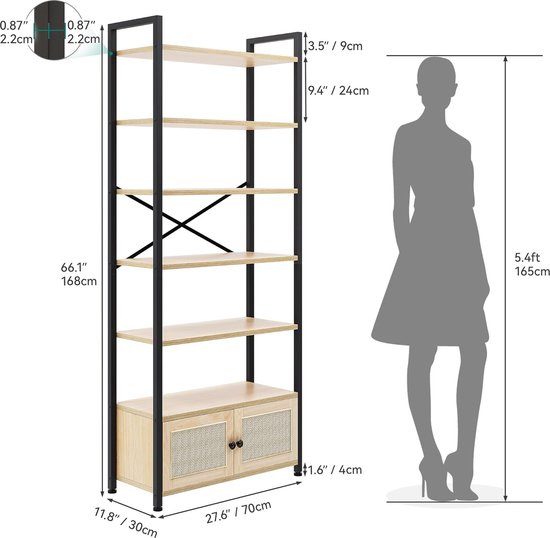YITAHOME Hoekrek met 4 niveaus, industriële boekenkast met vloerkast, houten opbergrek voor woonkamer, thuiskantoor, hal, rustieke planken, bruin
