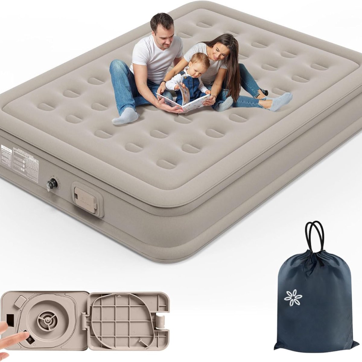 Luchtbed 2 Persoons met Ingebouwde Pomp - 196 L x 150 B x 36 H - Weinig Geluid bij Gebruik - Blaast Automatisch op - Extra Stevig