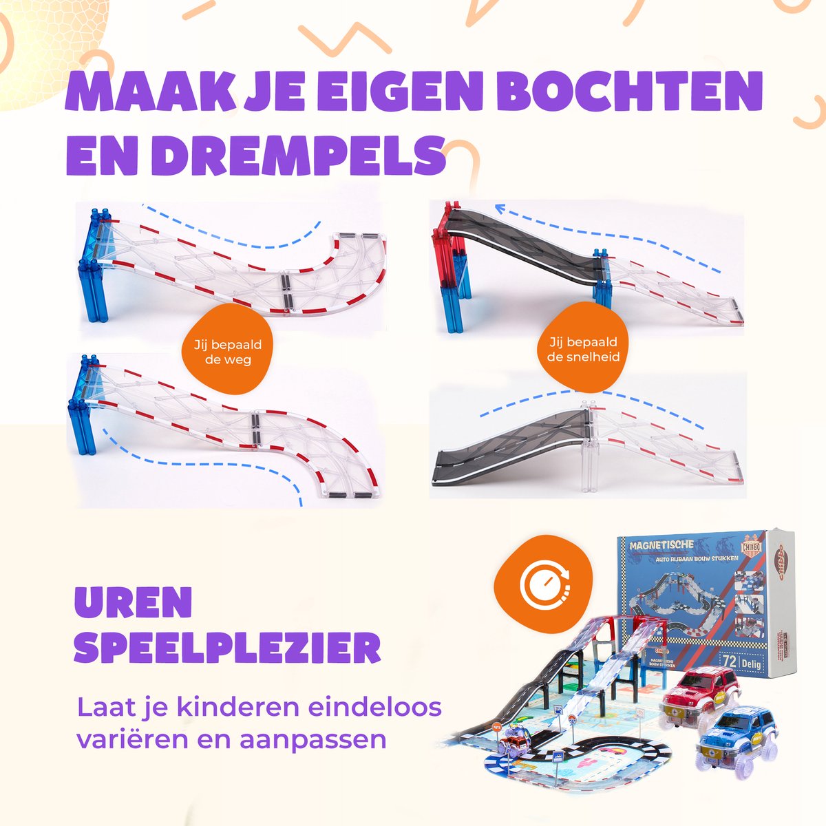 Magnetisch speelgoed Jongens – 3 tot 12 jaar – Auto Racebaan Elektrisch voor kinderen – Montessori Speelgoed – 72 Delig — afbeelding 8