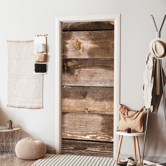 Sticker de porte Vintage - Bois - Planches - Marron - 85x205 cm - Poster de porte