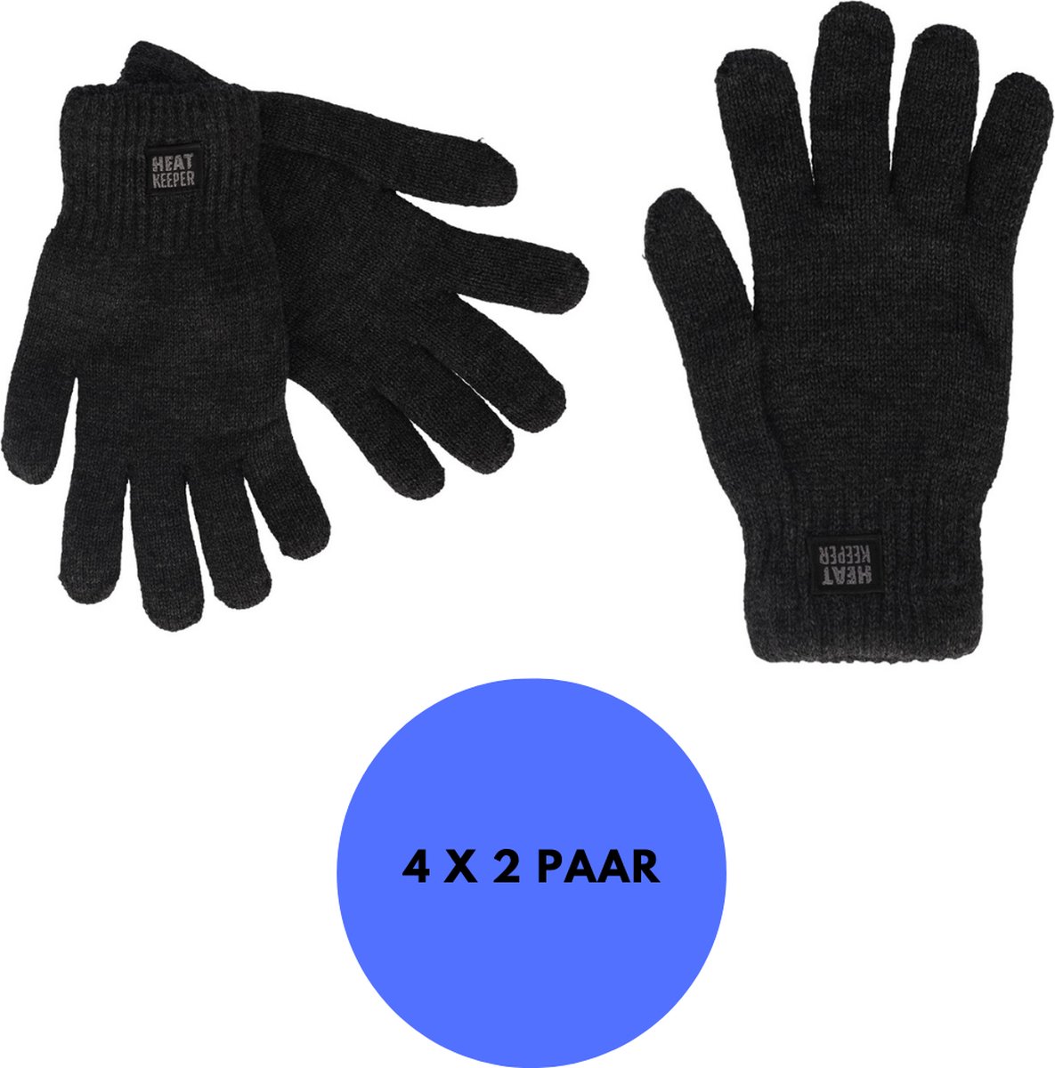 Heatkeeper Gebreide thermohandschoenen Heren – 4-Paar Antraciet