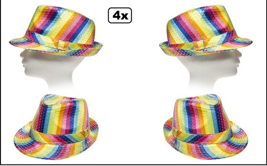 4x Party hoed glitter paillet regenboog - Rainbow - Glitter and glamour Gala thema feest evenement festival party