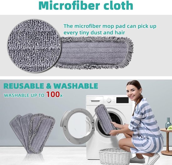 Spray Mop for het schoonmaken van de vloer met herbruikbare Microfiber Pads 360 ° Roterende handheld Mop Mop Clean Tools for Home Keuken Hardhouten Laminaat Houten Vloer