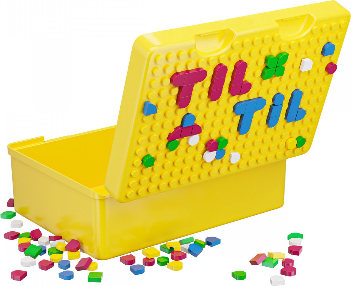 Lunchbox voor kinderen met kleurige blokjes - lego - kleur geel