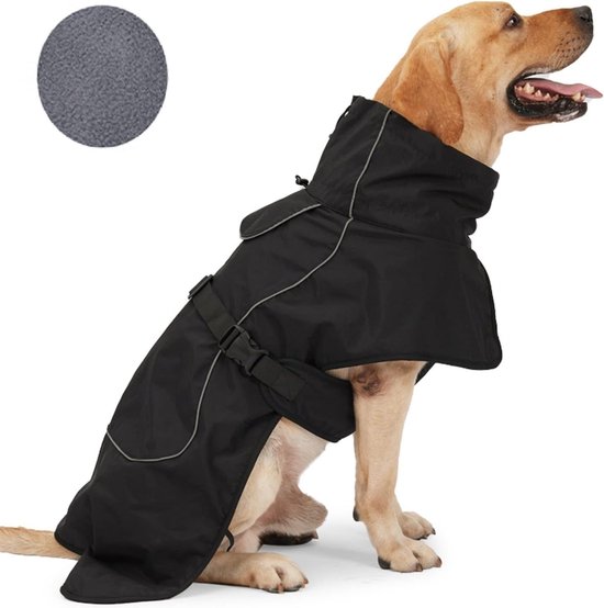 Hondenjas koud weer reflecterende jas met zachte fleece voering warme jas voor huisdier hond binnen en buiten kamperen wandelen - Waterproof Dog Winter Jackets Windproof Coat with Velvet Inner Winter Dog Rain Coat ,Black XL