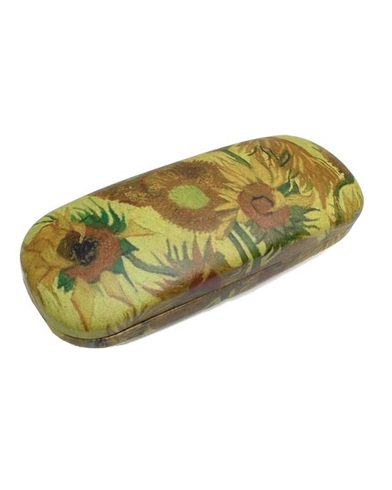 Brillenkoker met zonnebloemenprint, in Van Gogh-stijl.