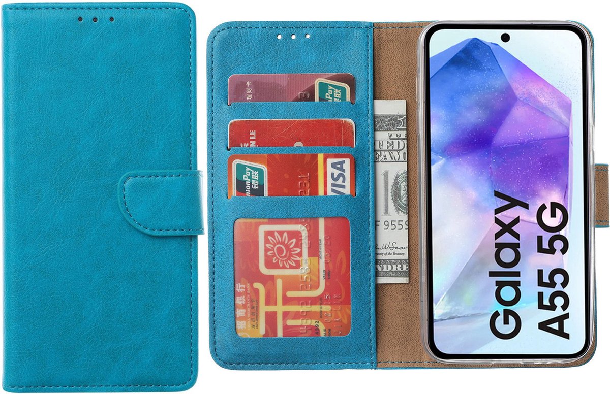 Arara Hoesje geschikt voor Samsung Galaxy A55 hoesje - Bookcase met pasjeshouder - Blauw