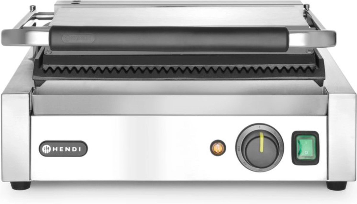 Hendi Contactgrill Horeca - Professionele Panini Grill - Gegroefd/Gegroefd - 43x37x(H)21cm