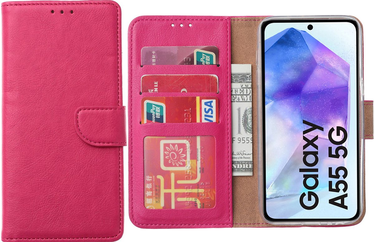 Arara Hoesje geschikt voor Samsung Galaxy A55 hoesje - Bookcase met pasjeshouder - Roze