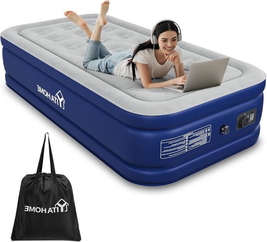 Avenli Air Mattress Self-Inflating Air Bed/Guest Bed Single Bed for 1 Person 196 x 97 x 47 cm with Built-in/Integrated Automatic Pump Beige Anthracite