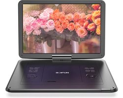 Boifun 17,5" draagbare dvd-speler met 15,6" groot HD-scherm, 6 uur oplaadbare batterij, ondersteuning voor USB/SD-kaart/Sync TV en meerdere schijfformaten, luidspreker met hoog volume, zwart