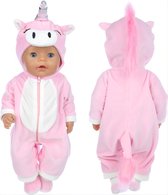 Lynn's poppenkleding - Kleertjes geschikt voor Baby Born pop - Roze onesie - Eenhoorn - Kleding voor babypop - Met slofjes - In cadeauzakje