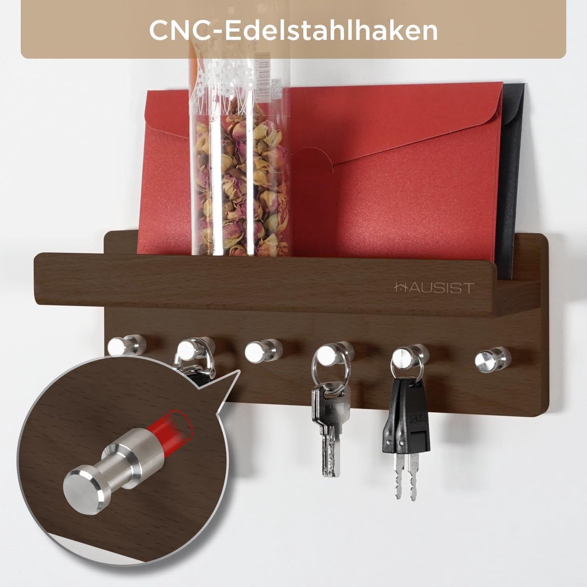 Astrein® Sleutelrek met 6 haken, sleutelrek van hout, eiken, wandorganizer, sleutelkast met plank, sleutelhouder, zwart sleutelopbergen, 30 x 8 x 8 cm Astrein® Sleutelrek met 6 haken, sleutelrek van hout, eiken, wandorganizer, sleutelkast met plank, sleutelhouder, zwart sleutelopbergen, 30 x 8 x 8 cm