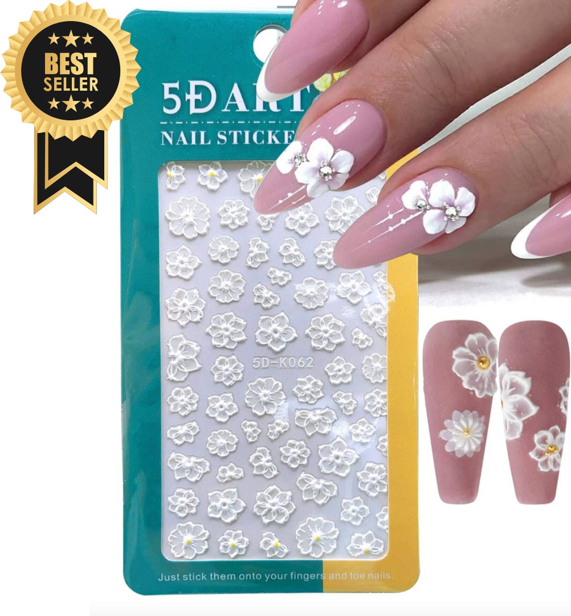 Goedkoopste GUAPÀ® Nail Art 3D Bloemetjes NagelStickers - Nagel Decoratie & Versiering Folie - 5D Nail Decals Nagel Stickers - 1 Velletje Witte Bloemetjes Stickers