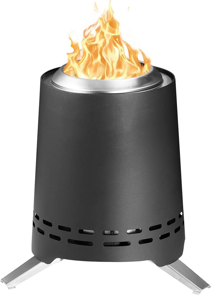 Bol.com Vuurkorf Mini Tafelvuur Rookvrij met Standaard Draagtas - Pellets Hout Roestvrij Staal Tuin Terras Camping Rookloos Zwart aanbieding