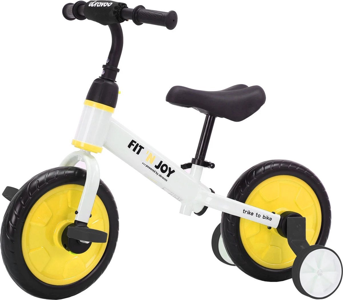 Ubravoo Loopfiets 4-in-1 Kinderfiets Peuterfiets Maximaal Gewicht 30kg Geschikt voor Kinderen 2 tot 5 Jaar Geel Wit