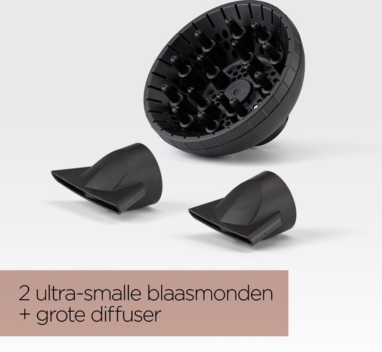 Zwarte BaByliss diffuser en 2 ultra-smalle blaasmonden.