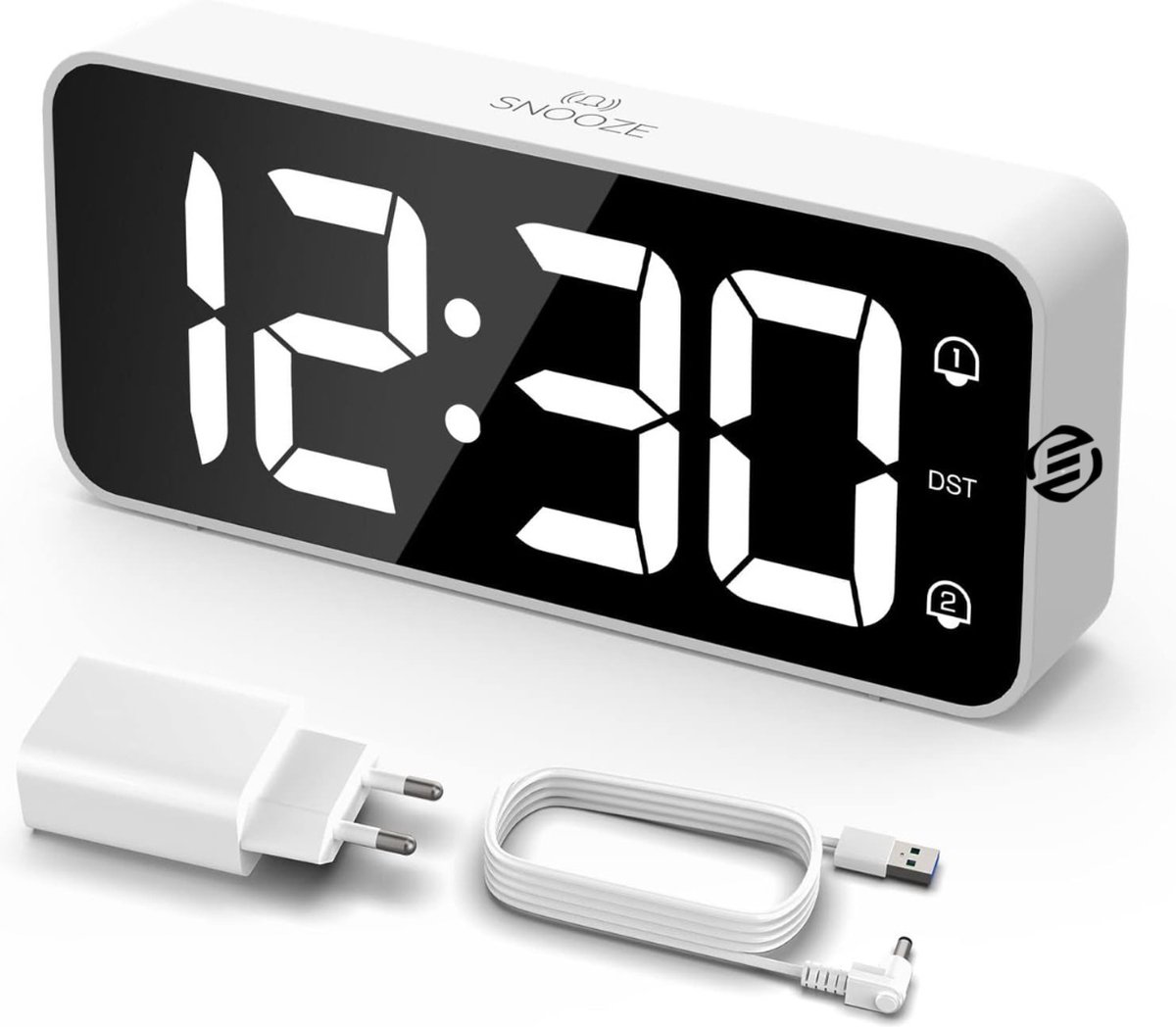Equivera Digitale Wekker - Elektrische Wekker - USB-Oplaadpoort - LED-Scherm - Sluimer Functie Wit