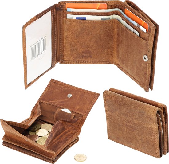 Fa.Volmer ® Portemonnee van echt leer voor heren, portretformaat, vakken voor kaarten en bankbiljetten, muntvak, inclusief afneembare kaarthouder ( RFID-bescherming), verschillende modellen, MINI
