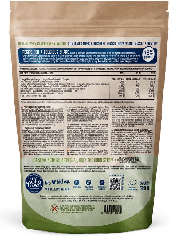Ekopura Organic Casein Protein - Biologisch Caseïne Eiwitpoeder - 500 gram - NL-BIO-01 — afbeelding 5