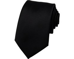 Fako Fashion - Brede Stropdas - Gestreept - Ribstructuur - 100% Zijde - Effen - 8cm - 145cm - Zwart