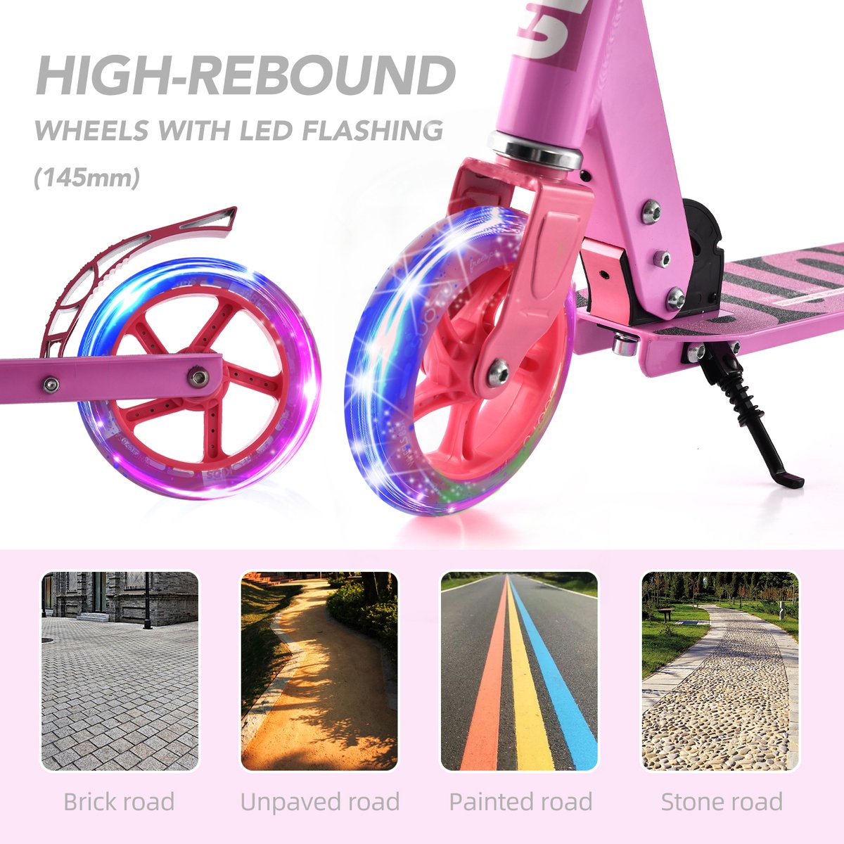 Suotu Kinderstep - 145mm Lichtgevende Wielen - Step - Speelgoed Jongens/Meisjes - Max stuurhoogte: 85 cm - Aluminium - Rode roos — afbeelding 5