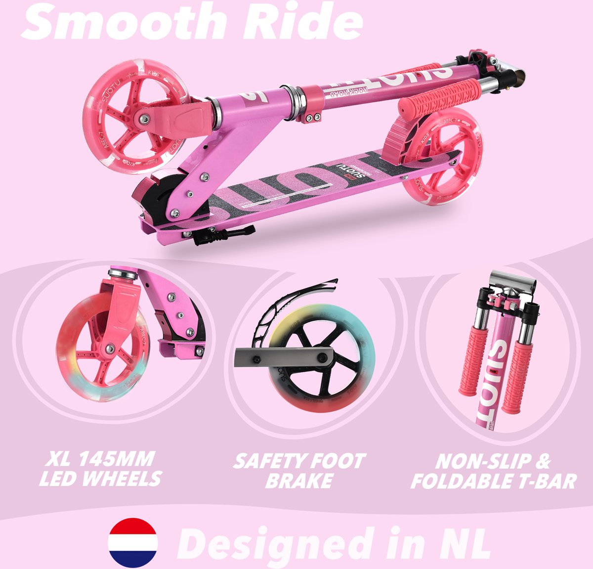 Suotu Kinderstep - 145mm Lichtgevende Wielen - Step - Speelgoed Jongens/Meisjes - Max stuurhoogte: 85 cm - Aluminium - Rode roos — afbeelding 6