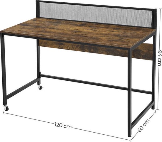 MIRA Home - Bureau- Bureau op wielen - Bruin - Zwart - Spaanplaat - Metaal - 120x60x94
