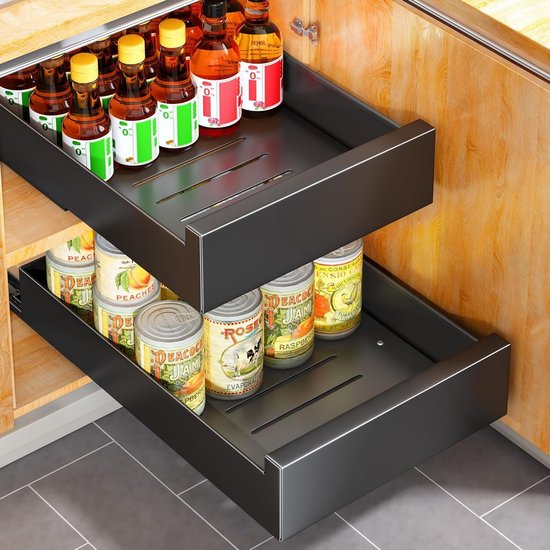 Lot De 2 Organiseurs De Tiroir Extensibles Sans Perçage - 40x24x10cm - Acier Carbone, Patins Silencieux