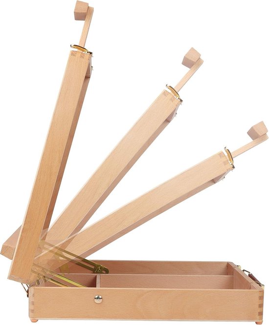 Pugsdrly Vinsetto Schildersezel, Kunstenaarsschildersezel, In Hoogte Verstelbaar, 4 Wieltjes, Naturel + Zwart 6080256124778
