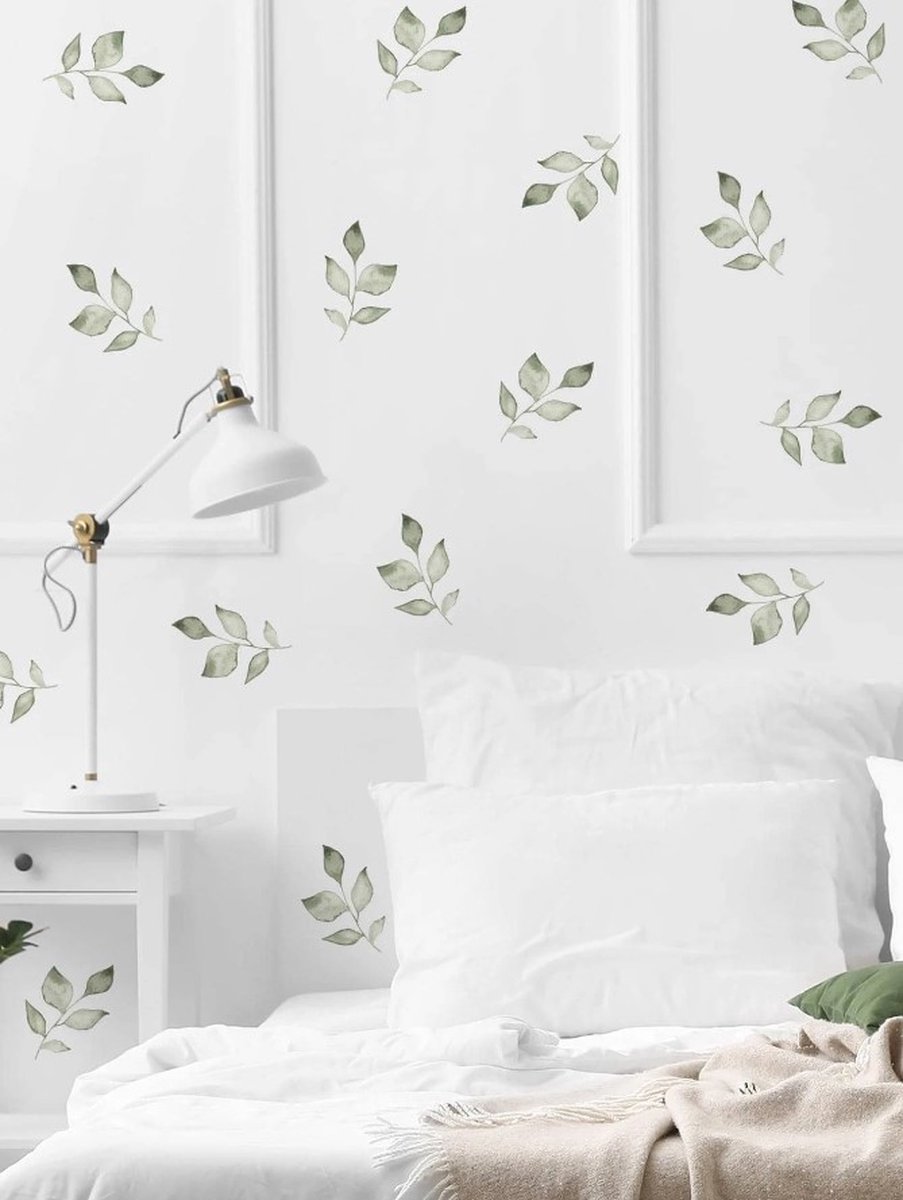Muursticker - Raamsticker Blad - Bladeren print - Eucalyptus - Tak - Plant - Muur Sticker / Raam sticker Keuken – Handgeschilderd | Kinderkamer | Jongens – Meisjes – Baby | Decor - Poster | Verwijderbaar – Zelfklevend plakfolie | DH Collection