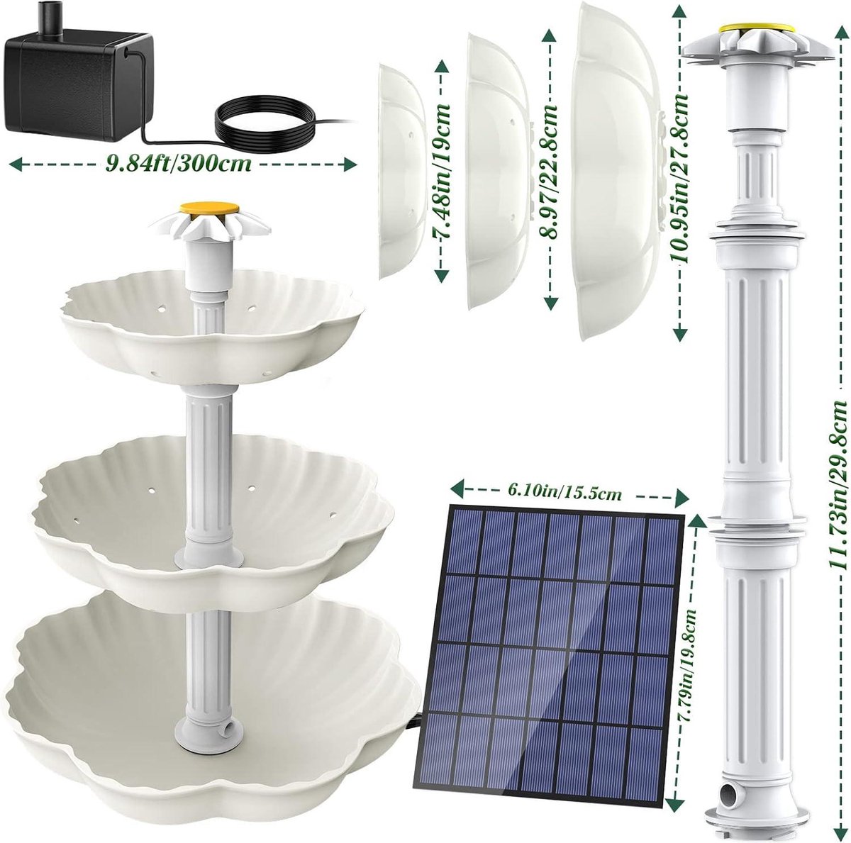 Pompe à eau pour bain d'oiseaux avec énergie solaire et lumière colorée - Fontaine solaire, pompe de fontaine solaire, 3 W, décoration de cascade de jardin pour étang, extérieur, aquarium, terrain