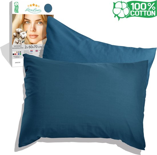 taie d'oreiller Katoen - 60x70 (lot de 2) - Blauw - Taie d'oreiller antibactérienne - Protège-oreiller - taie d'oreiller coton - taie d'oreiller - Protège-oreiller - Taies d'oreiller
