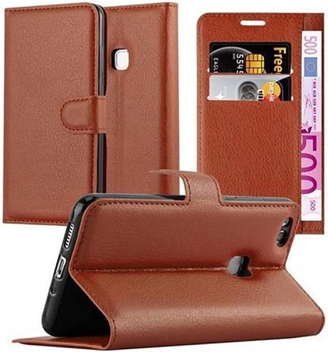Huawei P10 Hoesje Met Pasjeshouder Bookcase Bruin