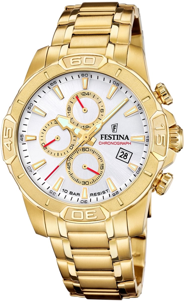 Festina F20705-1 Heren Horloge - Chronograaf - Mineraalglas - Roestvrijstaal-Leer - Quartz - Gesp - 10 ATM (zwemmen)