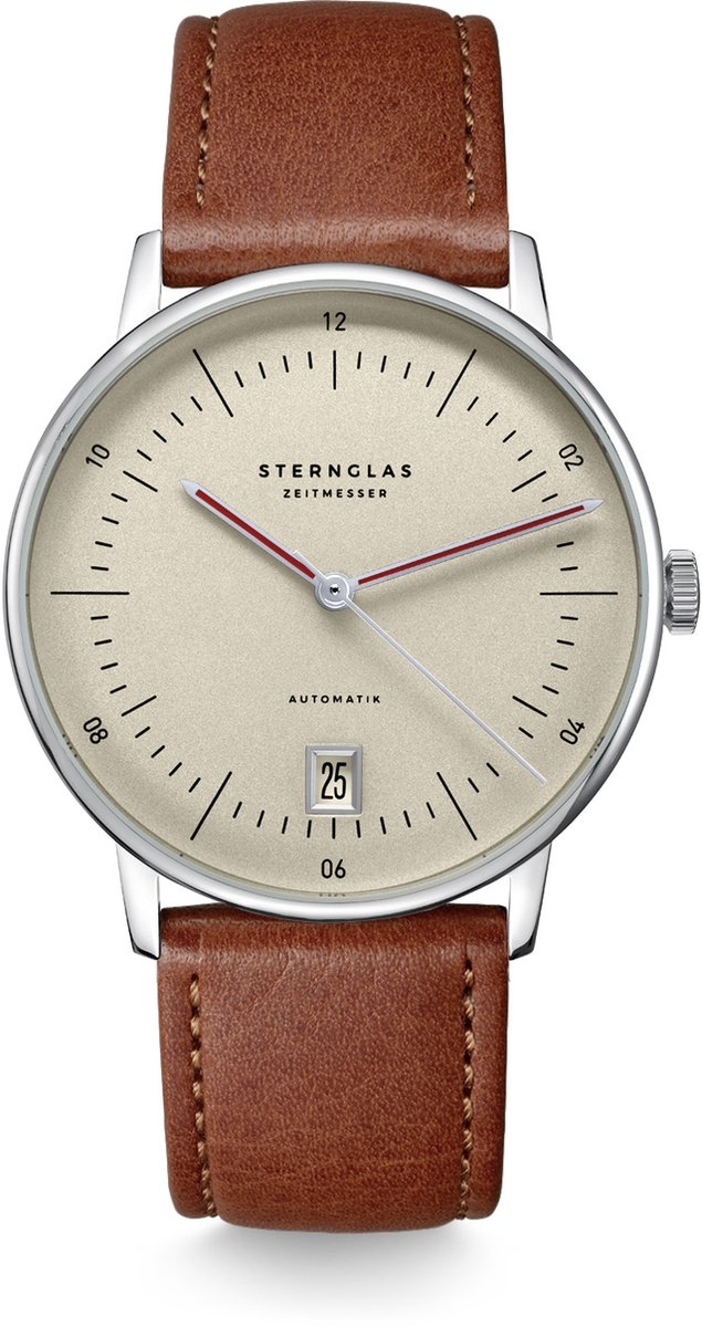 Sternglas S02-NAO26-MO02 NAOS AUTOMATIK Heren Horloge - Saffierglas - Staal-Leer - Bruin-Zilverkleurig - Ø 38 mm - Automatisch - Gesp - 5 ATM (douchen)