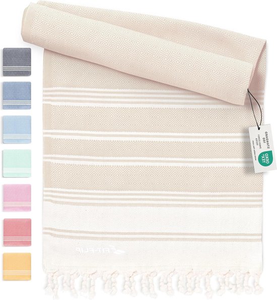 Tadussi ® Fouta XXL Saunahanddoek Strandhanddoek Set van 2 ideaal als Hamamdoek Stranddeken voor dames en heren | groot 100 x 200 | 100% katoen | taupe en donkergroen