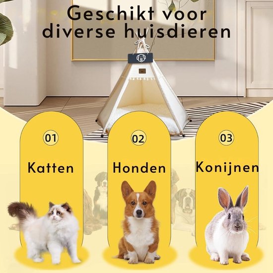 Kattentent - Huisdier tent - Dierenhuis - Kattenhol - Kattenhuis - Kattenmand - Dierentent - Katten Tipi Tent - Voor Binnen - 40 x 40 x 50 cm van Simply Maison — afbeelding 4