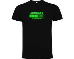 Zwart T-Shirt met “ Monday Loading“ Afbeelding Neon Groen Maat M