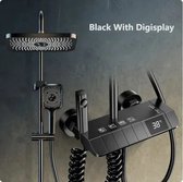 Tumex - Digitaal Douchesysteem - Zwart/RVS - LED Display - Regendouche - Badkamer Thermostaat - ABS Hoofd- en Handdouche - 4-in-1 Functie
