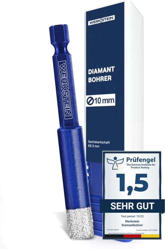 WERKSTEIN Tegelboor 10mm met Diamantboorkroon - Extreem duurzame boor voor fijnsteengoed om te boren in tegels, glas, keramiek, porselein, graniet, marmer en meer. Diamantboor met zeskantschacht