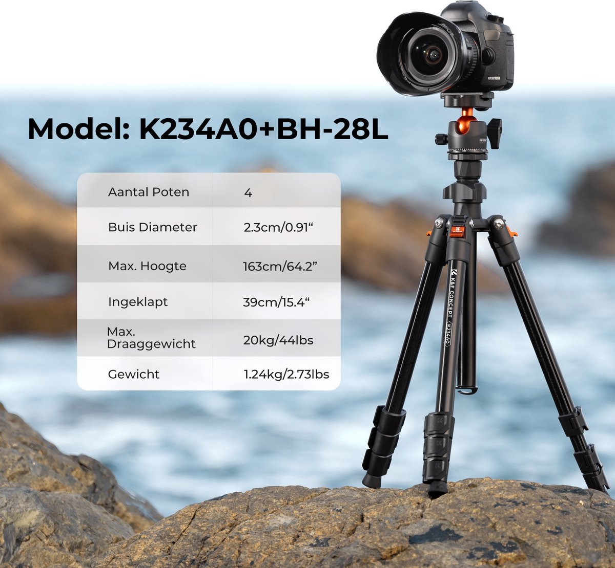 K&F K234A0 Tripod Statief voor Camera/ Mobiele Telefoon - 163 cm Aluminium Camerastatief met Telefoonhouder thumbnail 7