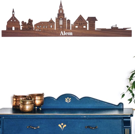 Skyline van Alem Eikenhout 60cm Wanddecoratie van hout bol