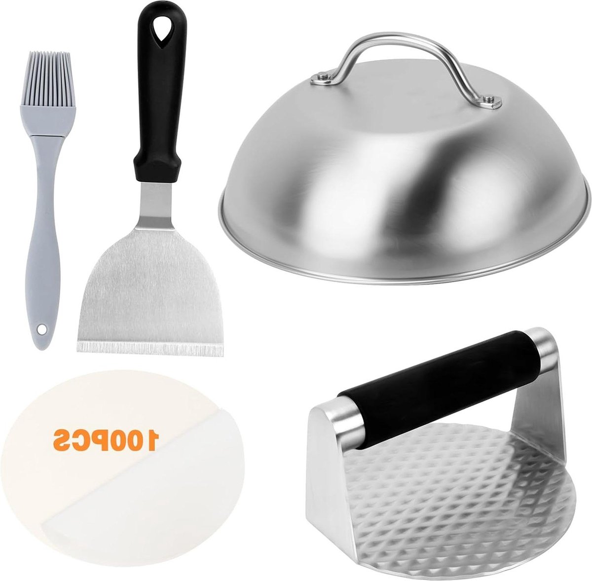 Hamburger Smash Burger Roestvrij Staal 304 Deksels Smelten van Kaas Smasher Professional Spatel 100 Hamburgerpapier Antiaanbaklaag smash burger