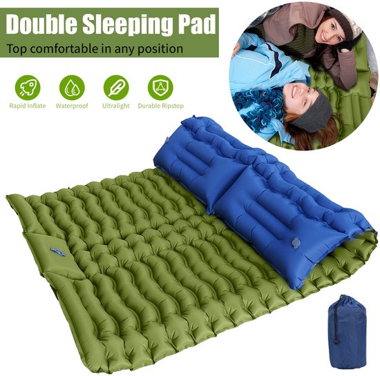 Opblaasbare Tweepersoons Campingmat - Slaapmat met Ingebouwde Voetpomp - 200 × 133 cm Ruim Ligoppervlak - 10 cm Dikte - Opblazen in 30–60 Seconden - 40D-Nylon met TPU-Coating - Voor Kamperen, Wandelen en Reizen — afbeelding 3