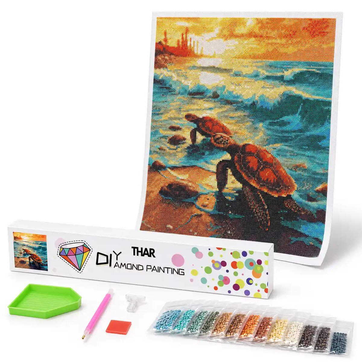 THAR Diamond Painting Zeeschildpadden 40x50 cm - Ronde Steentjes